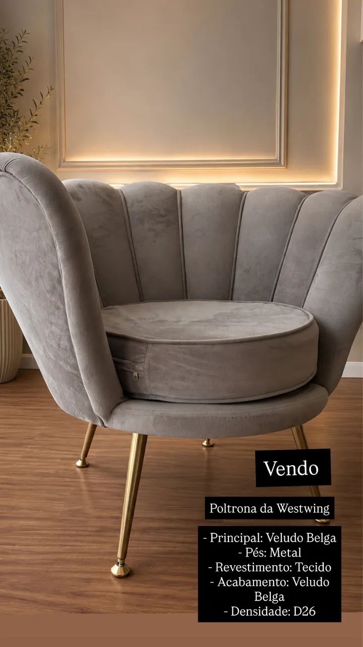 Poltrona pétalas veludo Belga  - Foto 3