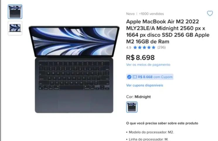 Apple MacBook Air M2 2022 MLY23LE/A Midnight  - Foto 3