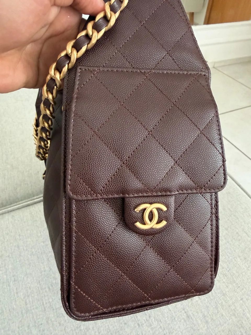 Chanel 25 Small Marrom Couro Caviar Original  - Foto 2