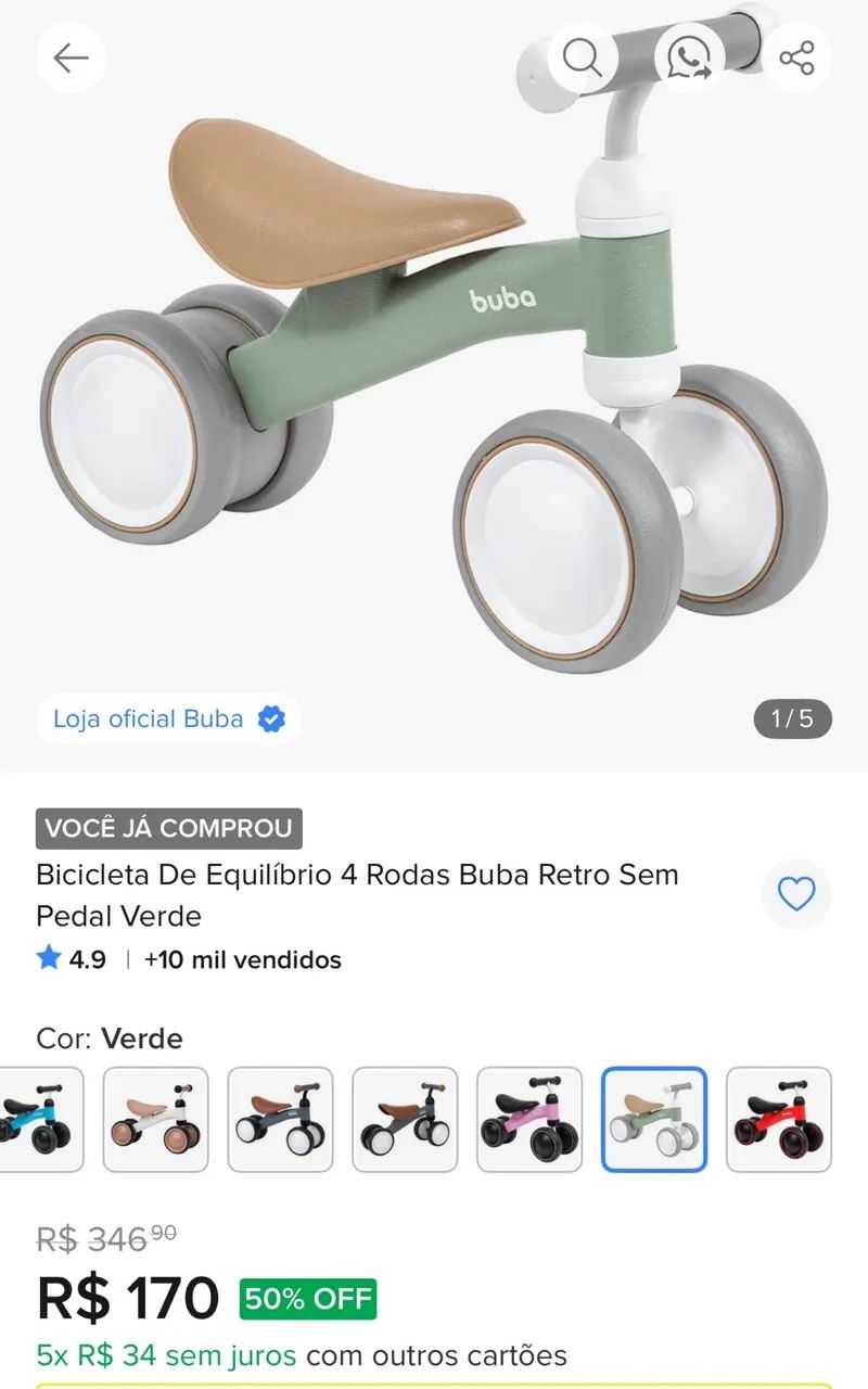 Bicicleta infantil 4 rodas - Buba - Foto 2