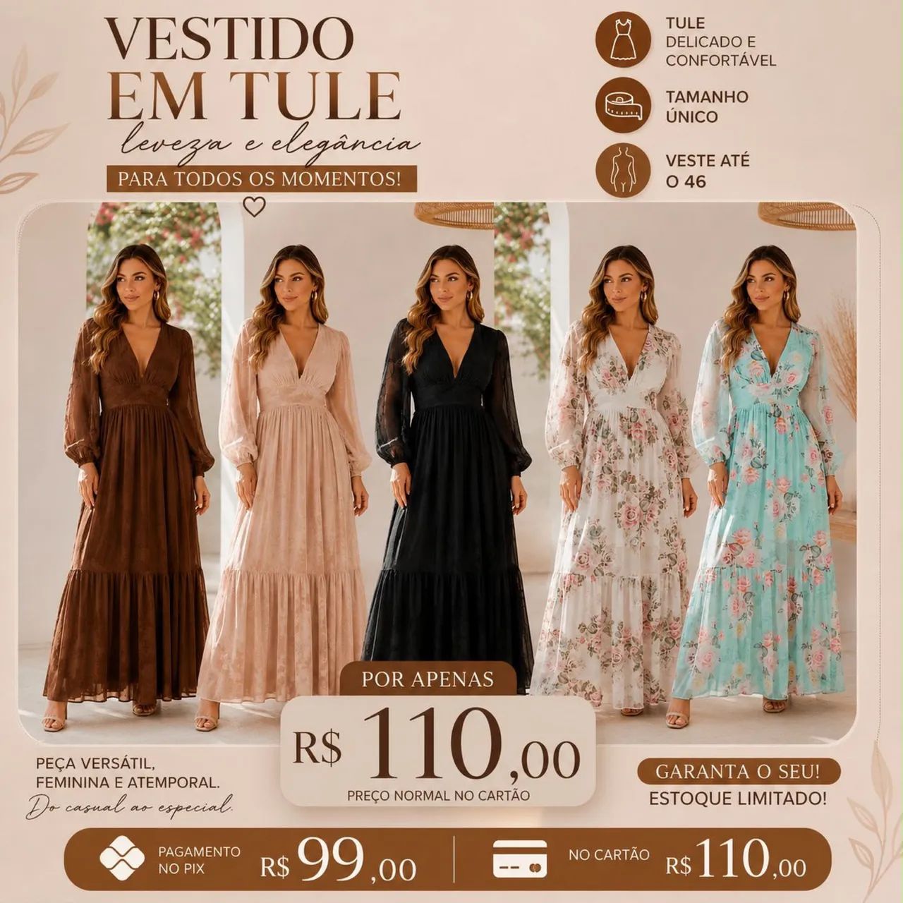 Vestido de tule tamanho único 