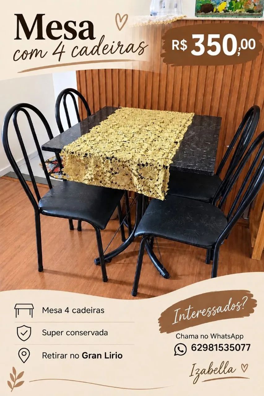 Mesa de Jantar com 4 Cadeiras - Foto 2