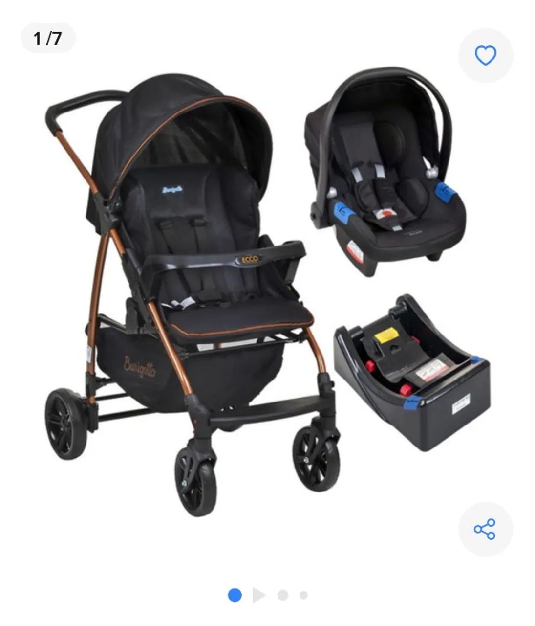 Carrinho, bebê conforto e base 