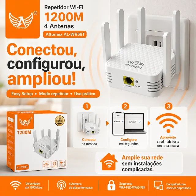 Repetidor Wi-Fi 1200M 4 Antenas Amplificador de Sinal Altomex AL-WR58T - Foto 4
