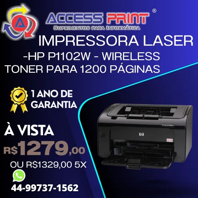impressora wireless laser hp p1102w 1 ano de garantia 