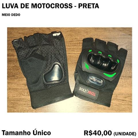 Luva de Ciclismo Bike Motocross Meio Dedo Preta com Proteção