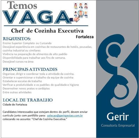 Vaga para Chef de Cozinha Executiva