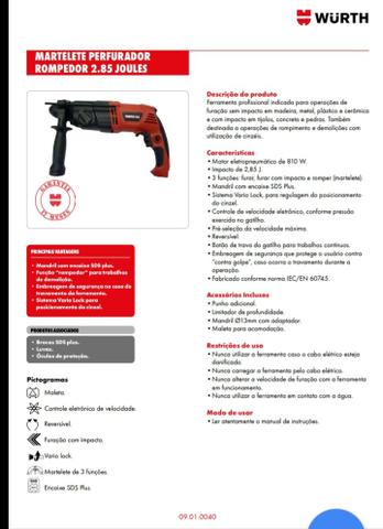 Martelete Rompedor Wurth 810W 220v. Pra vender logo - Foto 4