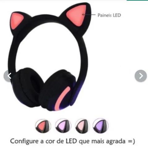 Fone Com Orelhinha De Gato Bluetooth Led Rgb