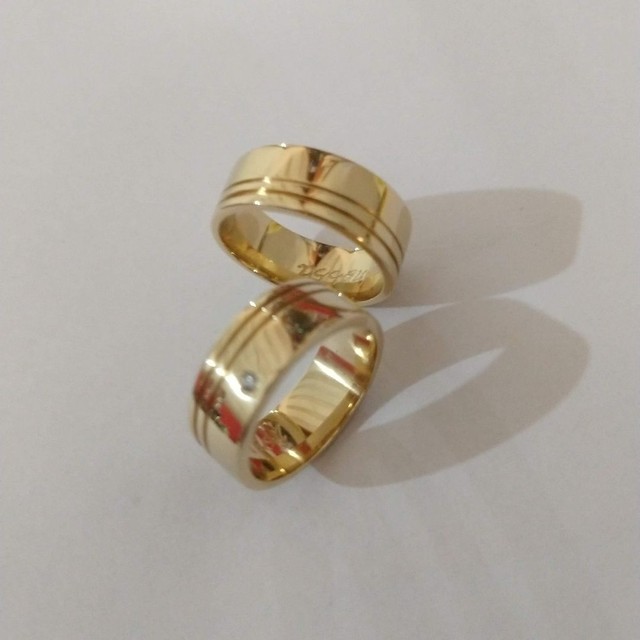 Par aliança moeda antiga e solitário noivado ou casamento - Foto 2