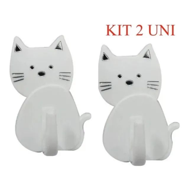 Cabide Gancho 2pçs Gato De Parede Adesivo Plastico 07x5cm-branco