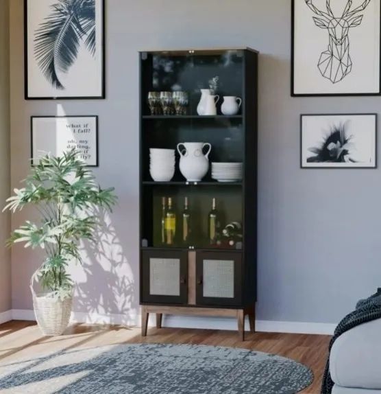 Cristaleira MB 1005 Freijó/Preto - MOVELBENTO