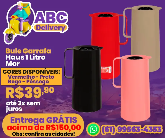 Garrafa Bule Haus 1 Litro Vermelho, Preto, Péssego ou Bege Mor