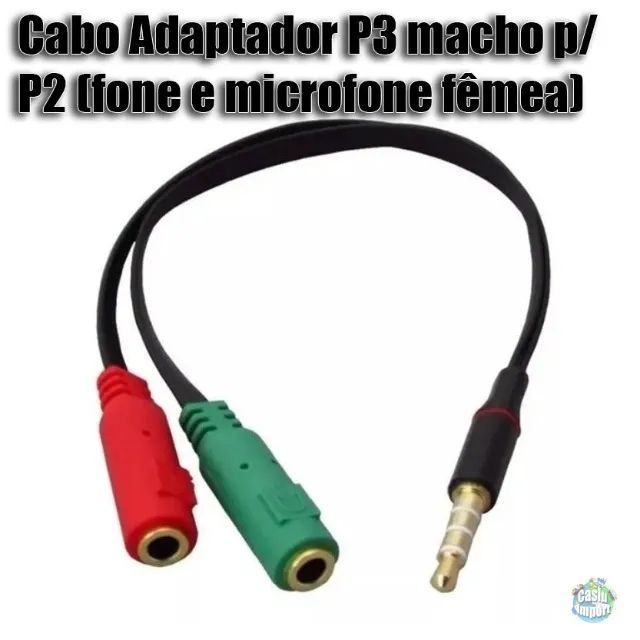 Cabo Adaptador P3 macho para P2 (fone e microfone fêmea)