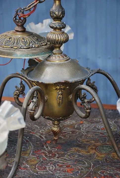 lustre bronze   carlo montalto  , 5 cupulas  , anos 70 . linda pça - Foto 3