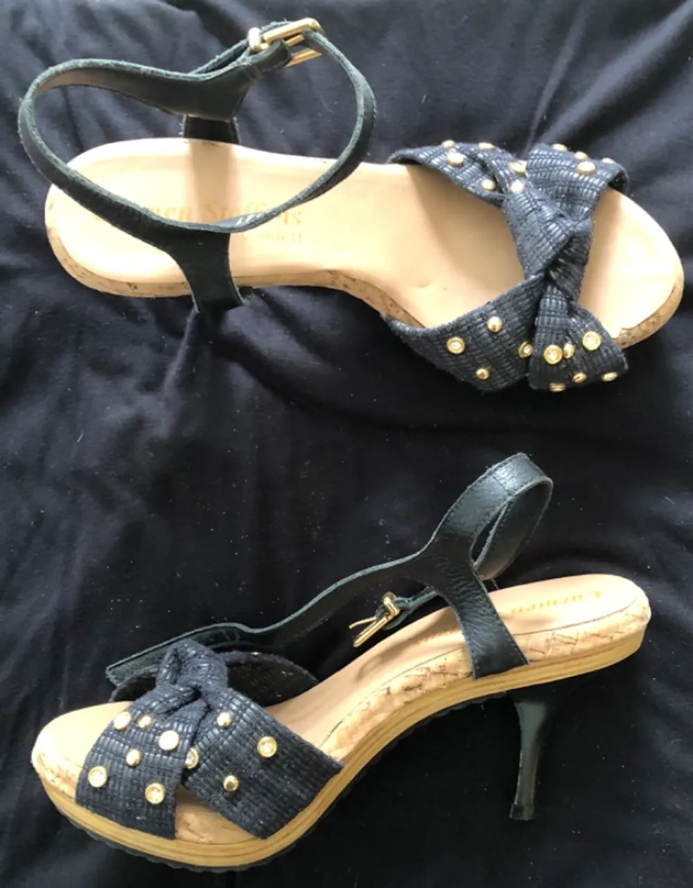 Carmen Steffens sandália preta salto alto com pedrarias, tamanho 36 sem uso!