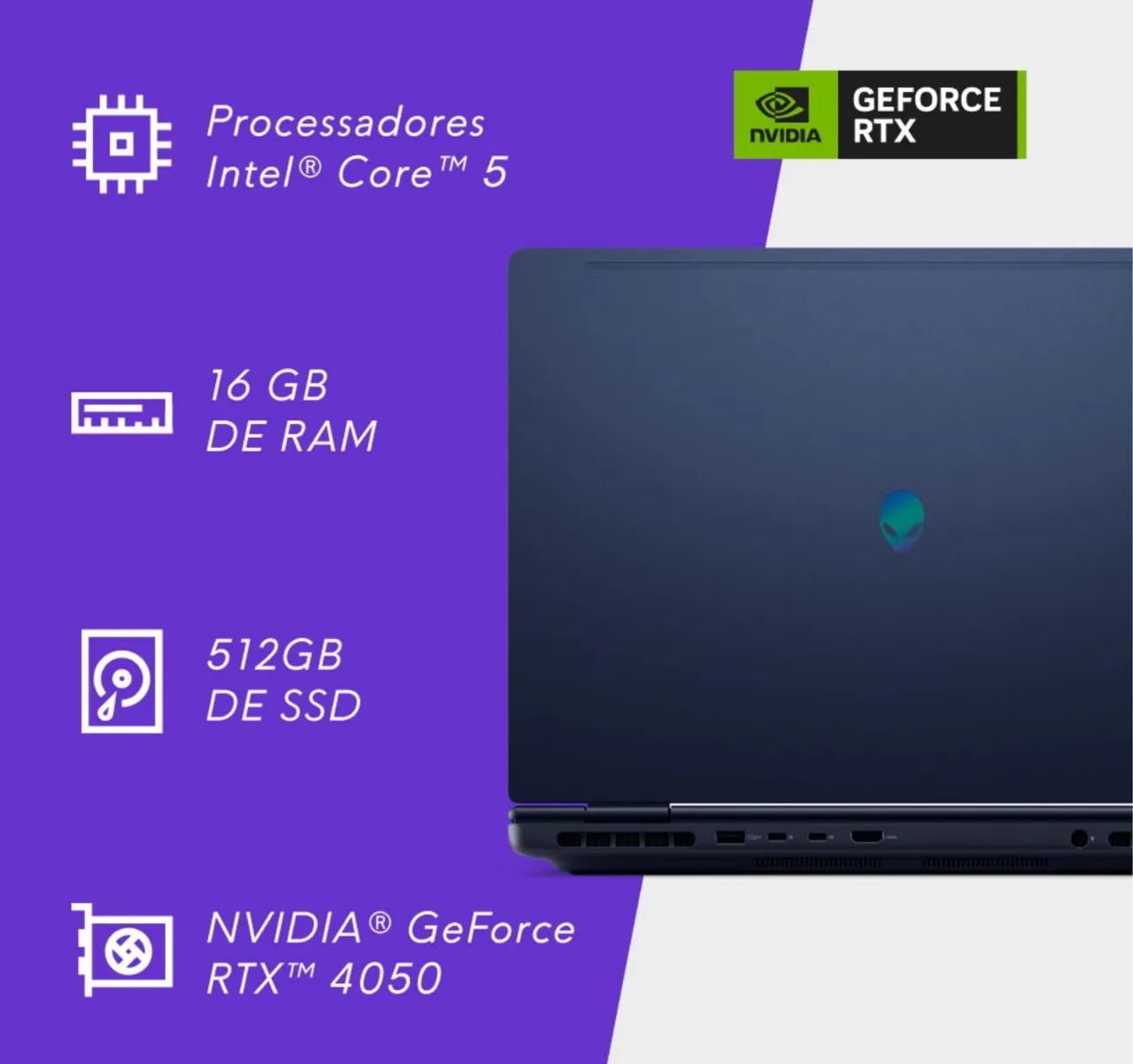 Notebook Gamer Alienware 16 Aurora AC16250 Core 5 Aurora 16Gb DDR5 RTX ...