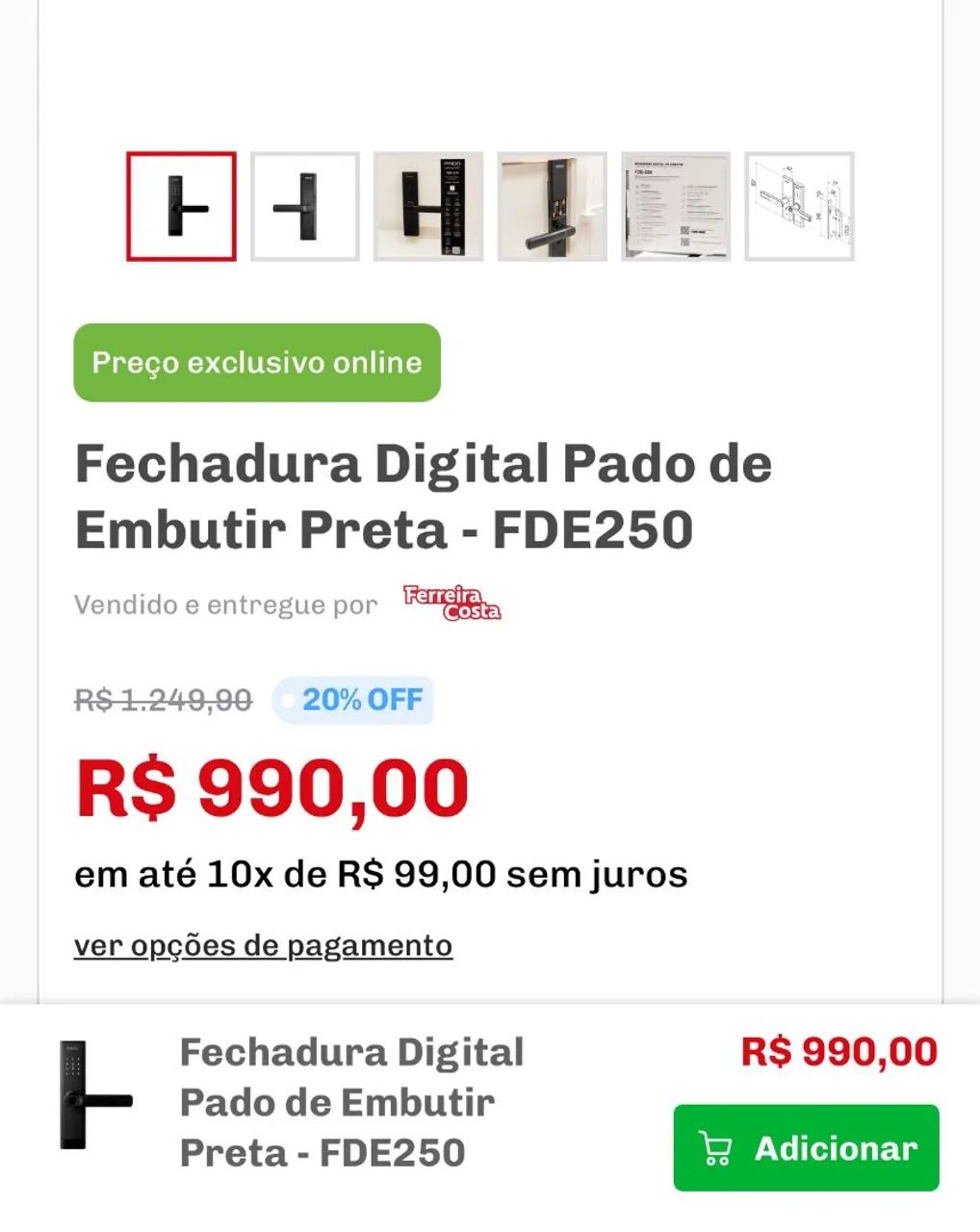 Fechadura Digital Pado de Embutir Preta - FDE250