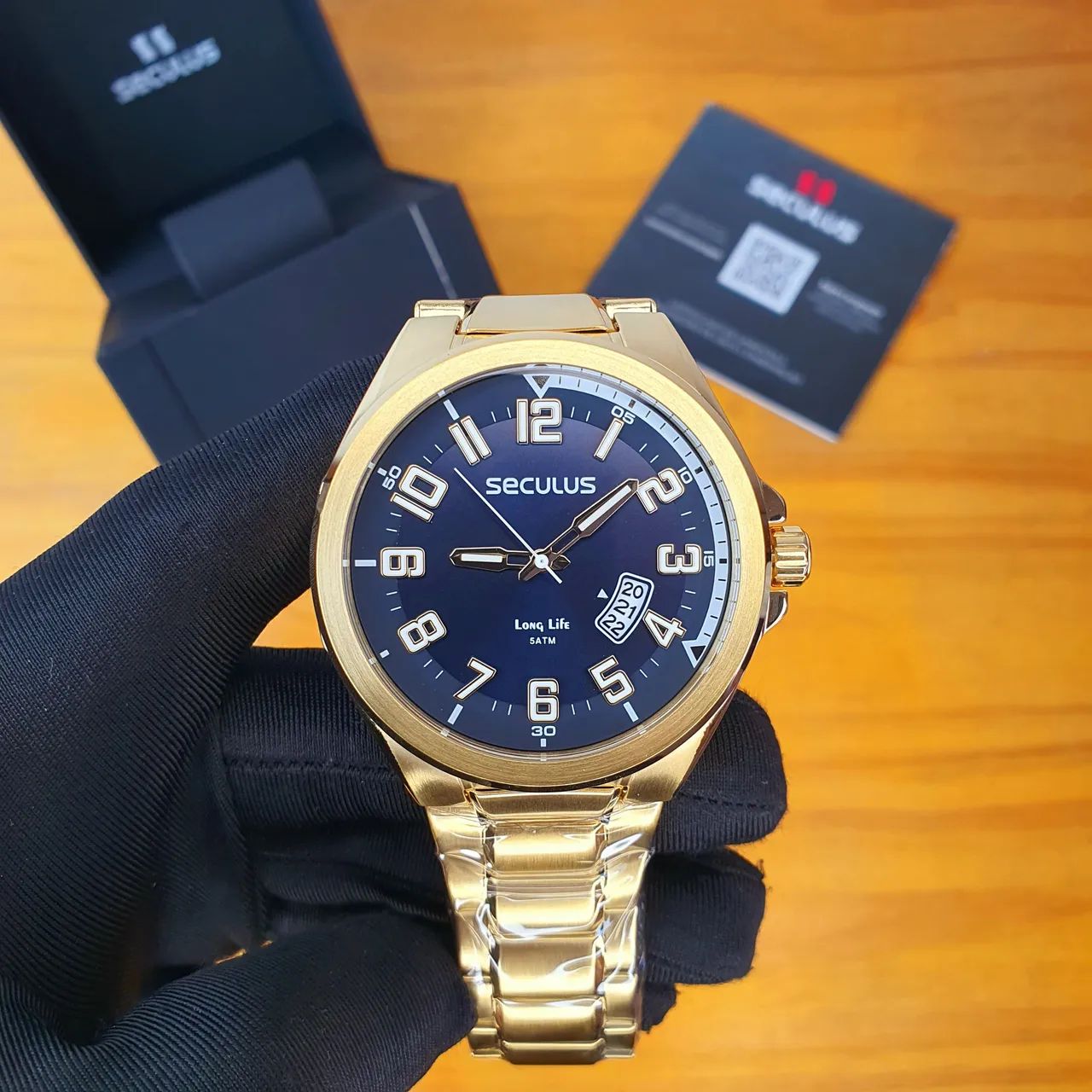 Relógio Seculus Prime 47mm dourado 