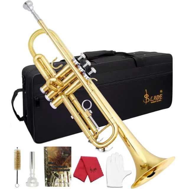 Trompete Irin Slade Si Bemol (bb) Dourado De Latão Case Luxo - Foto 2