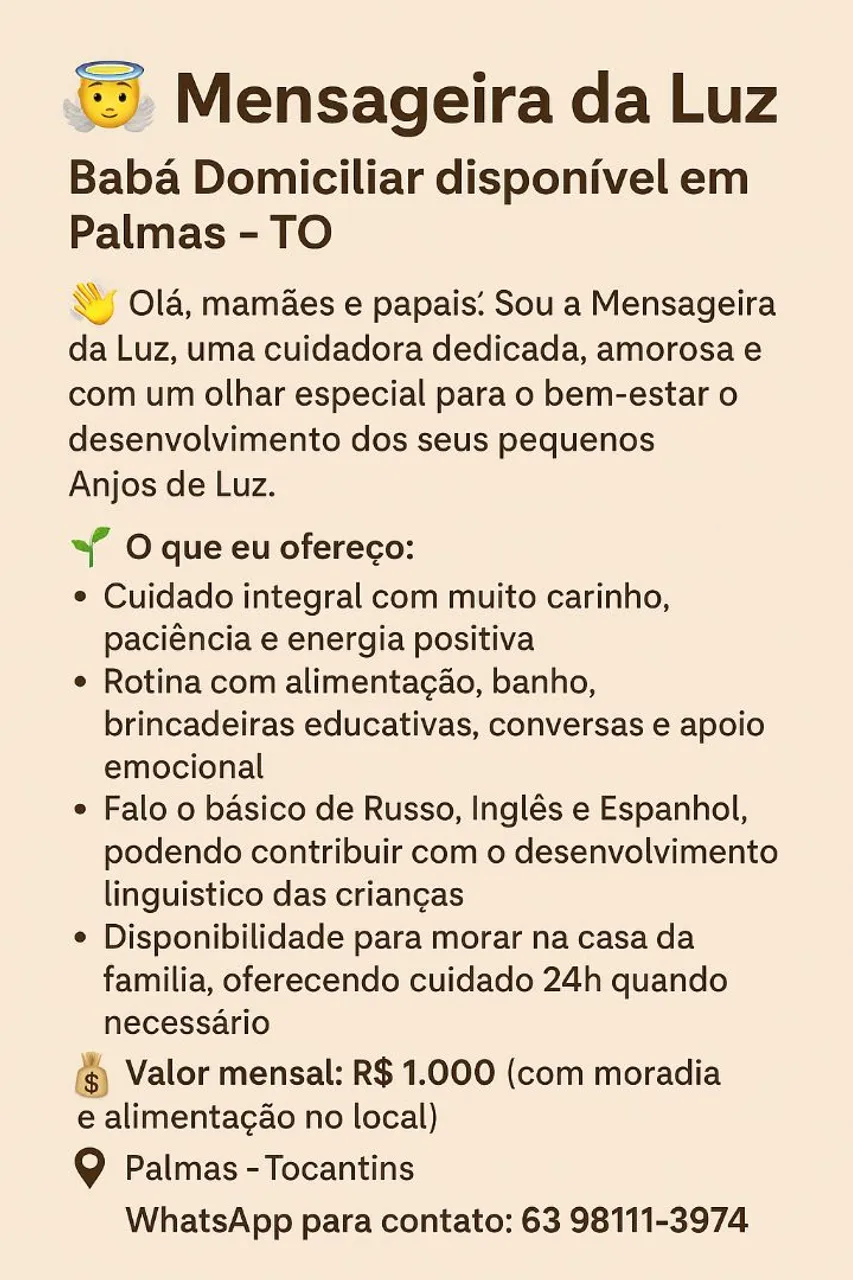Babá disponível para morar 