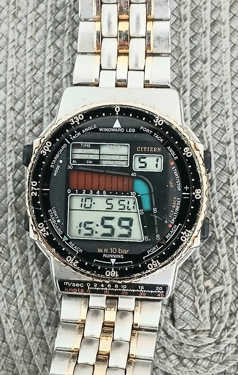 Relíquia Relógio antigo de coleção, CITIZEN WINDSURFING D060 JAPAN