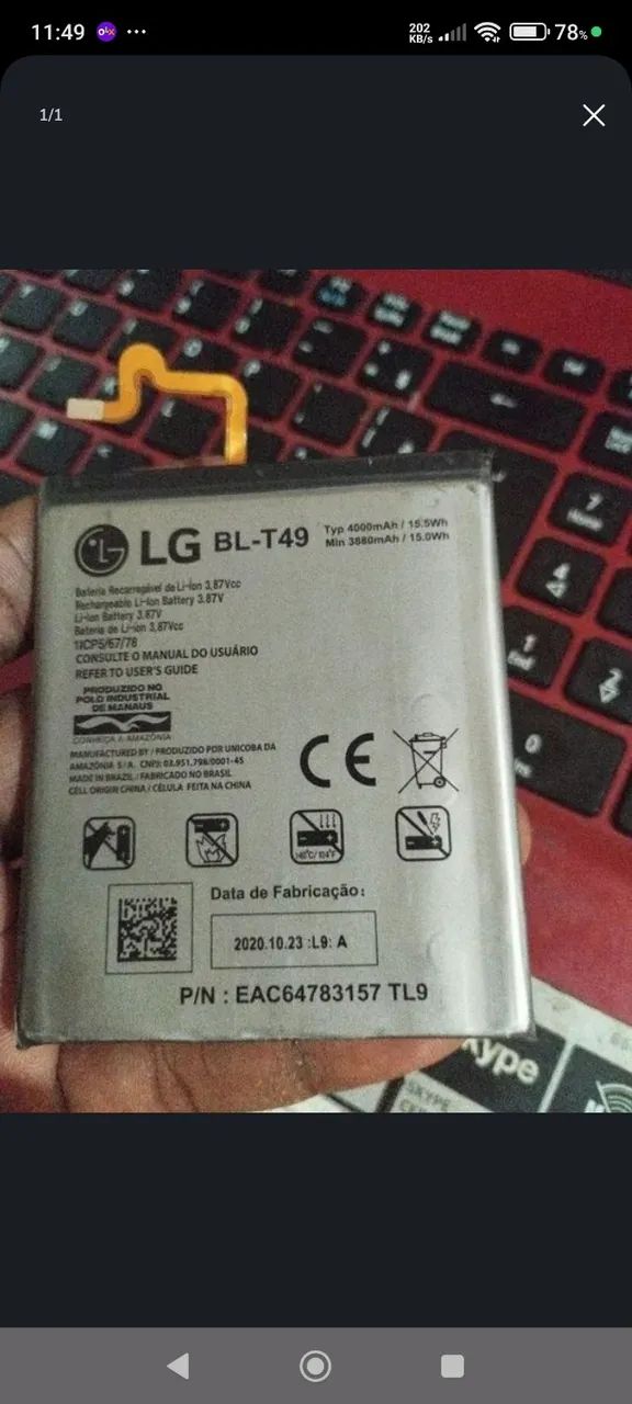 Vendo Bateria do LG K61 funcionando Perfeitamente 