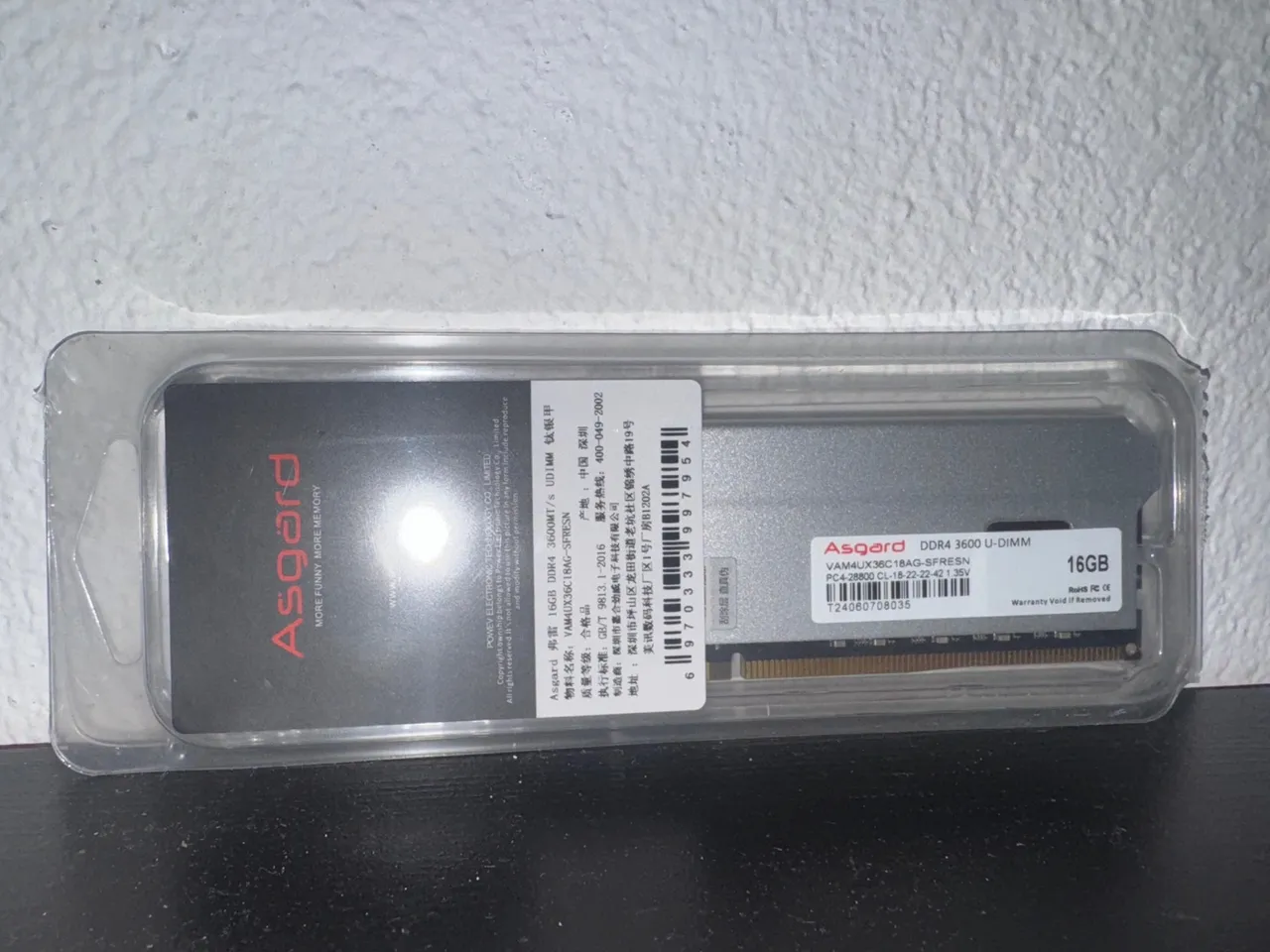 Memória RAM Asgard DDR4 16GB 3600MHz - Nova e Lacrada
