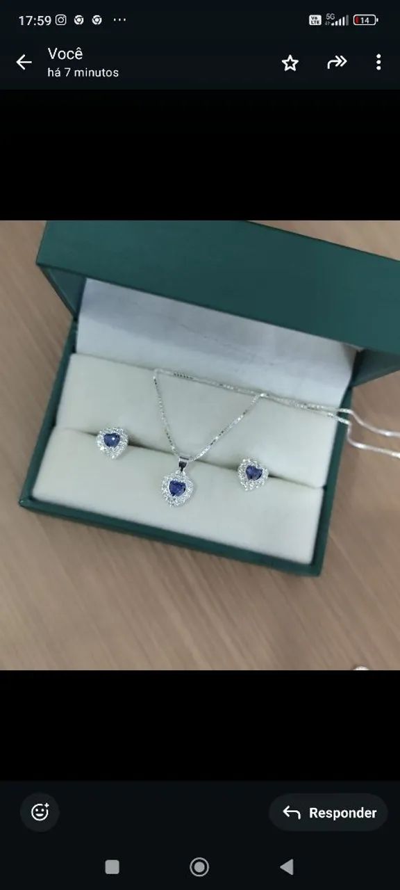 Conjunto de Colar e Brincos de Coração com pedra de várias cores ? - Foto 4