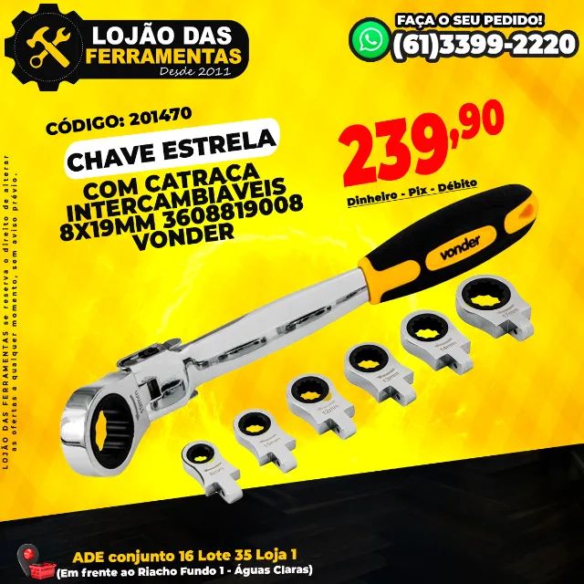Chave Estrela Com Catraca Intercambiáveis 8x19mm Vonder