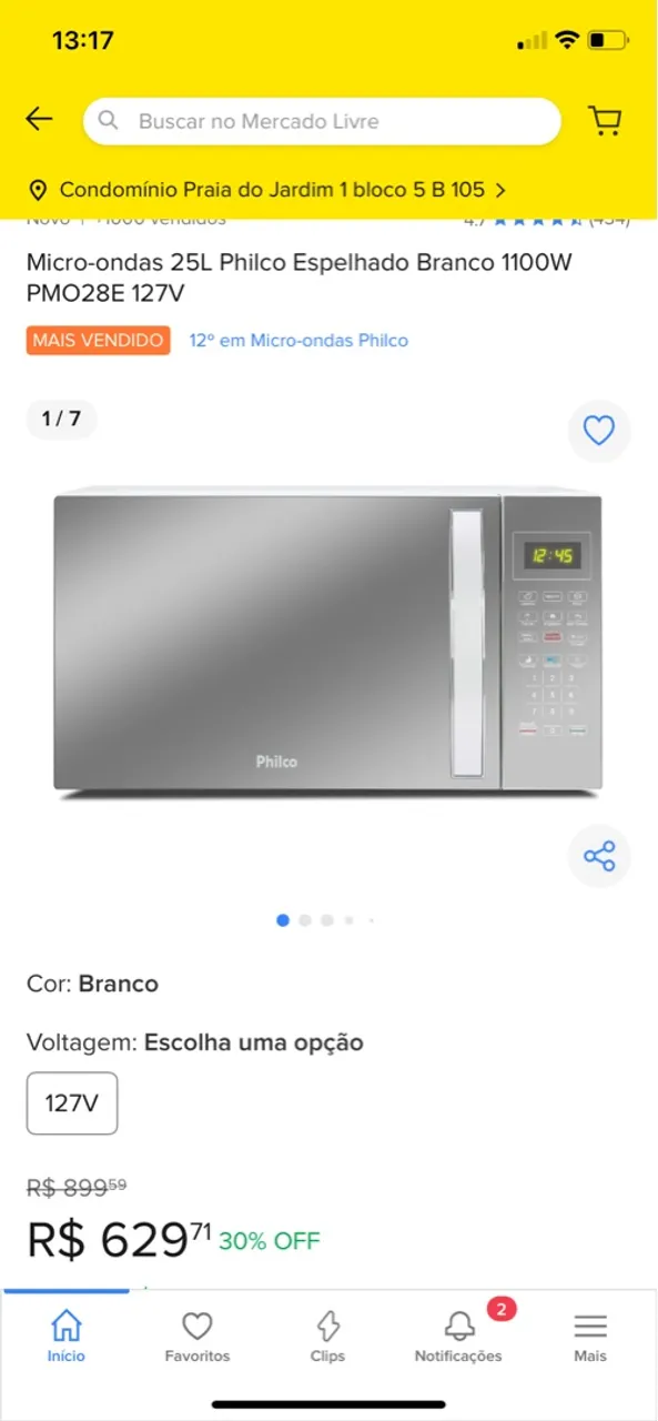 Micro-ondas Philco 25L Espelhado 1100W
