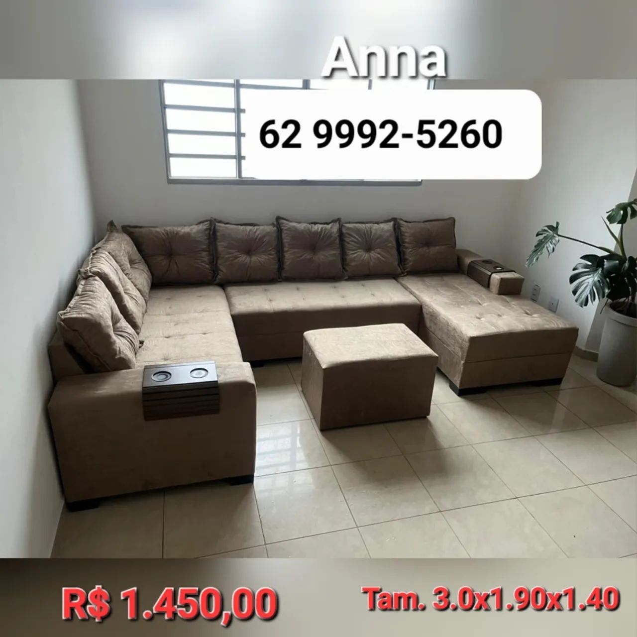 Sofá de canto espaçoso e elegante