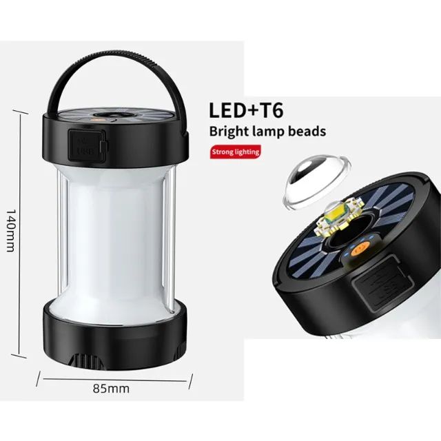 Lanterna Recarregável 4 Modos de Iluminação Lâmpada Led Solar Luzes de Emergência - Foto 4