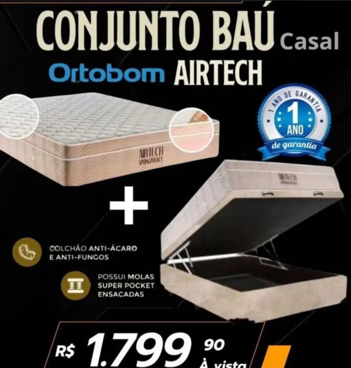 Conjunto Cama Box Baú Casal Ortobom Airtech