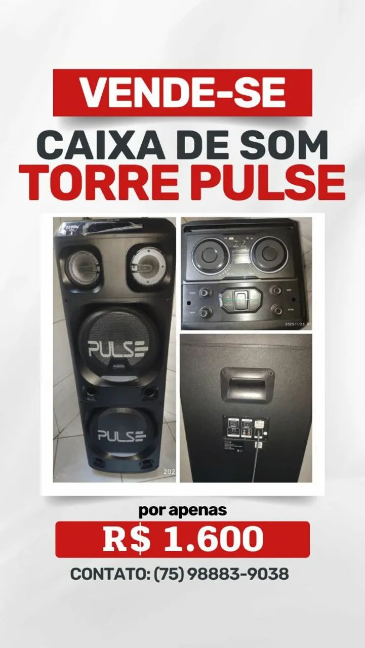 Caixa de Som Pulse Torre Double 12" SP500 - 2200W RMS Bluetooth LED