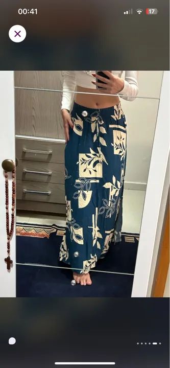 Saia Longa Floral Azul - Foto 2