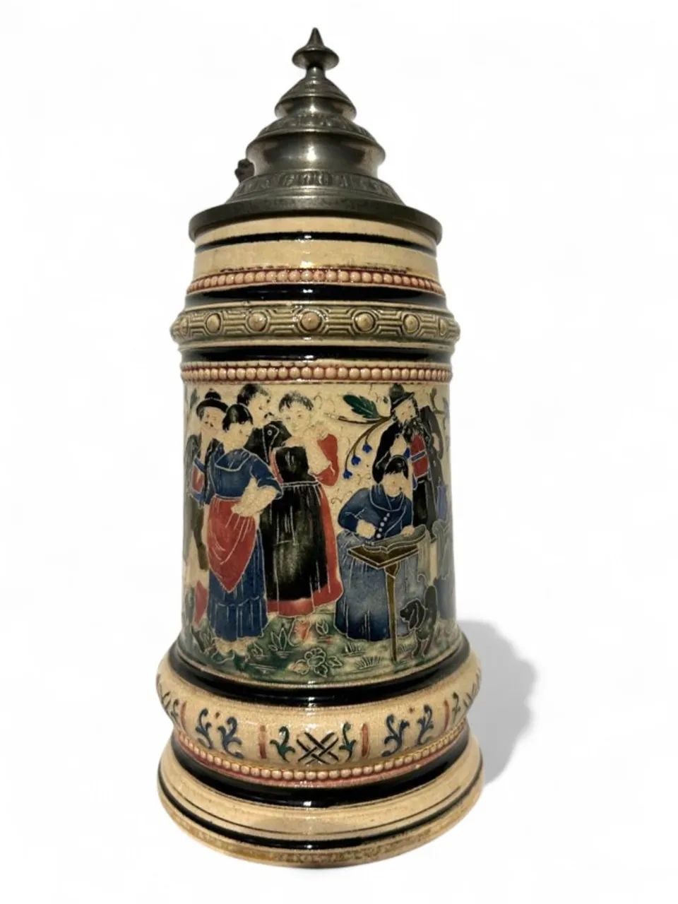 Antigo Caneco de Cerveja Alemão Reichzinn `Zither Player` - Adolf Diesinger (c. 1890) - Foto 3