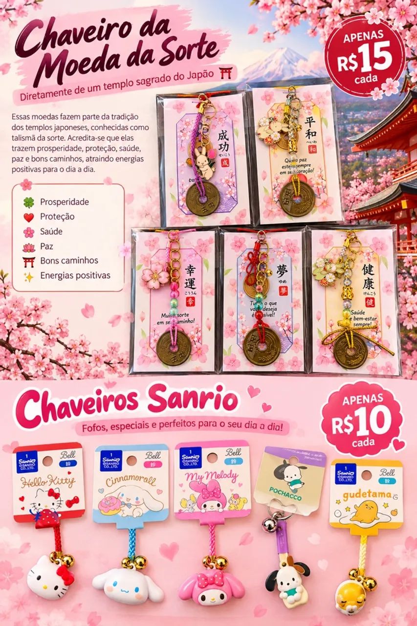 Chaveiros do Japão - Sanrio e Moeda da Sorte  - Foto 5