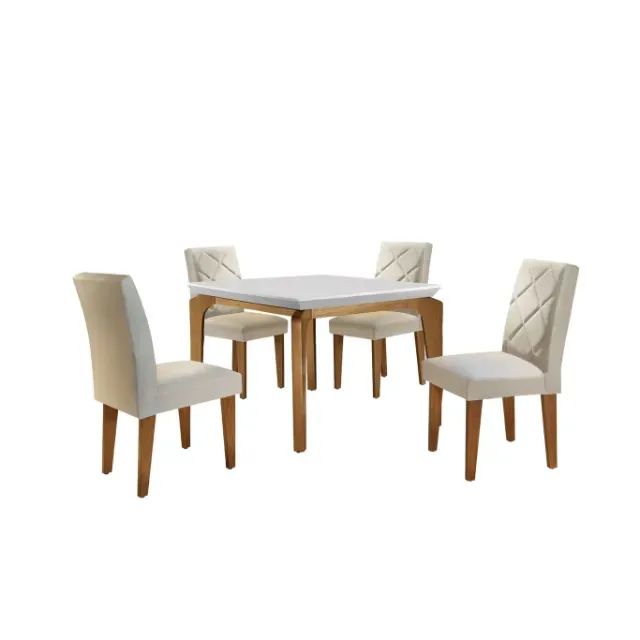 Mesa de Jantar Tok com 4 Cadeiras Off-White/Amadeirado - Foto 2