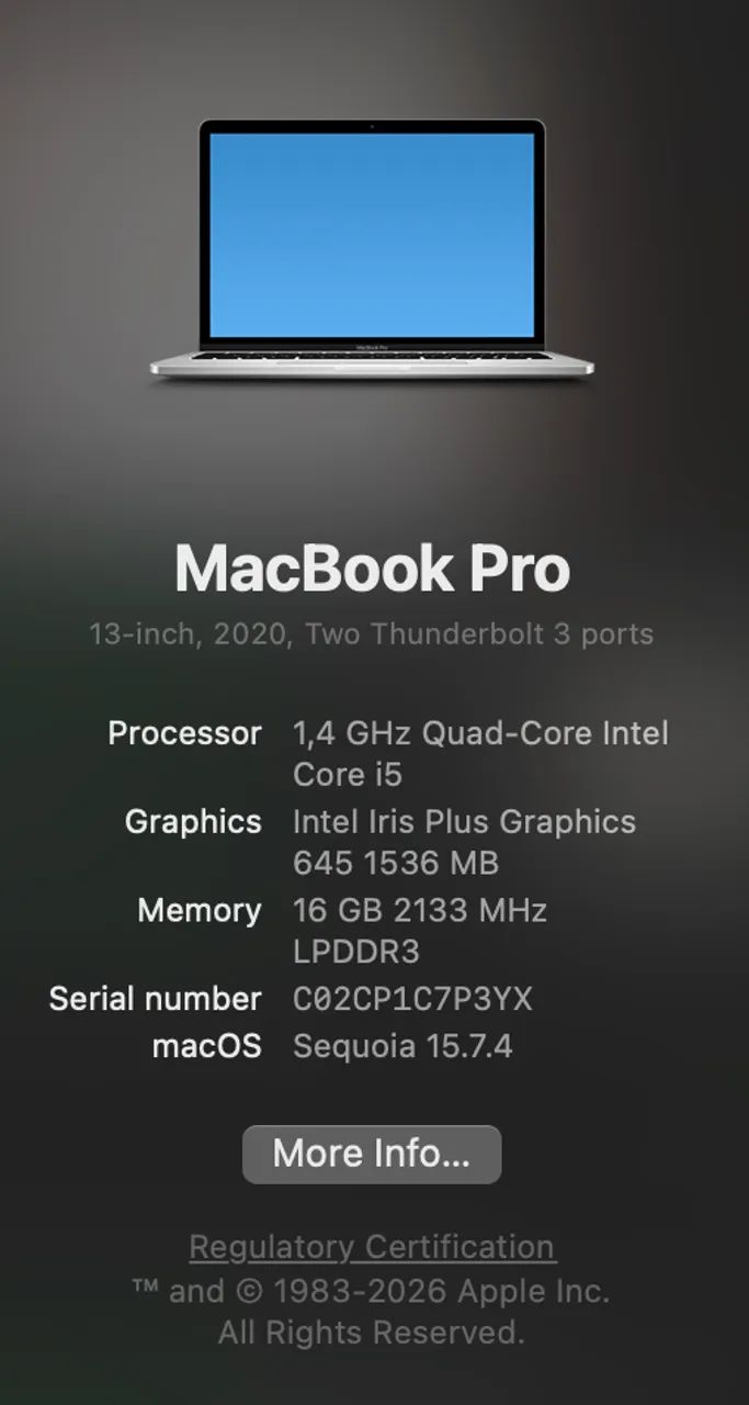 MacBook Pro 13? 2020 Intel i5 | 16GB RAM | 256GB SSD | Touch Bar
