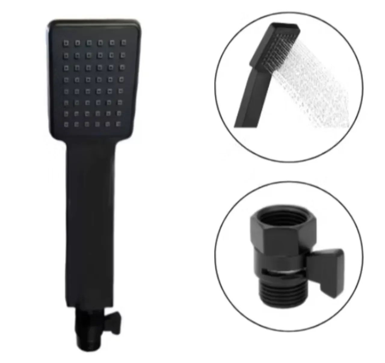 Ducha manual quadrada Black com botão abre e fecha preto 