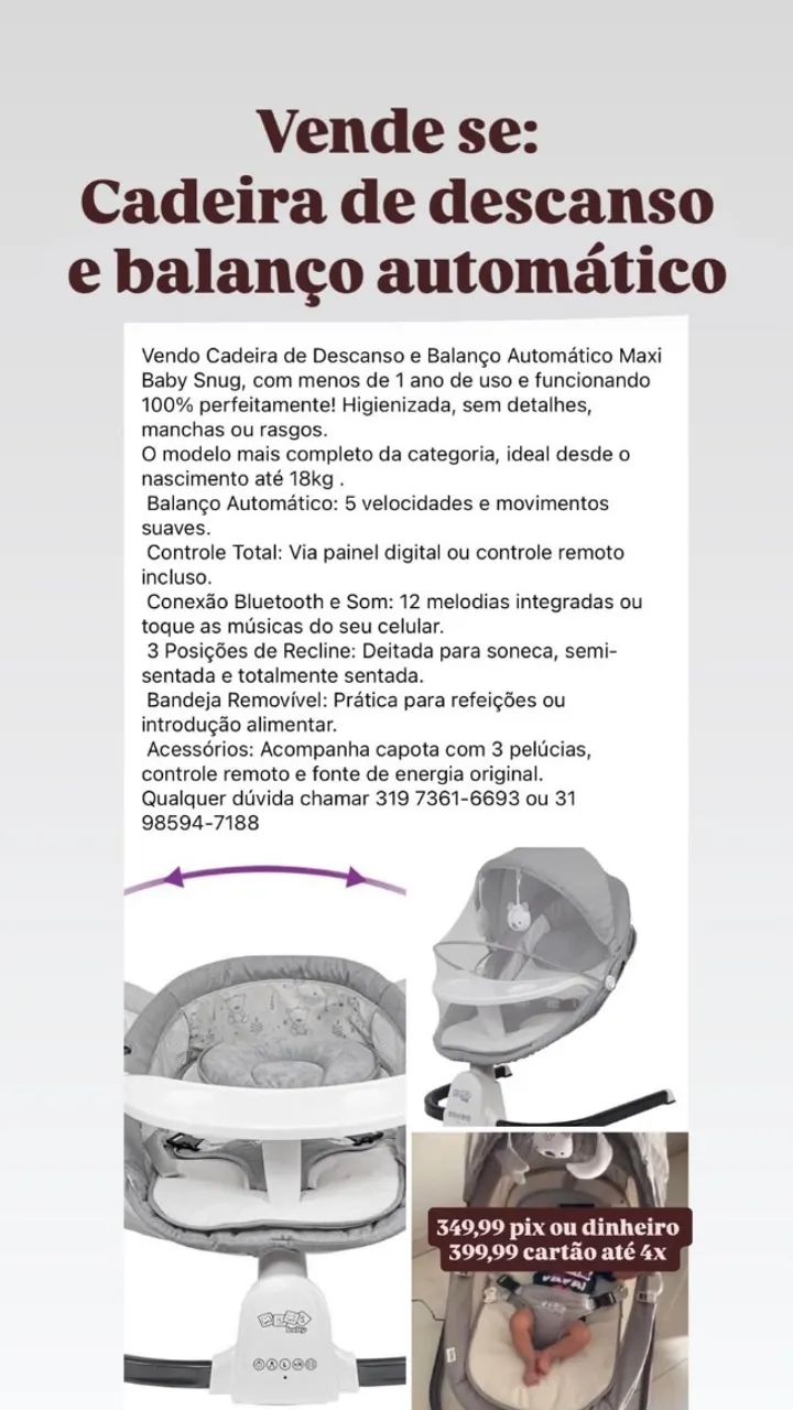 Vende se Cadeirinha de Balanço Automatica
