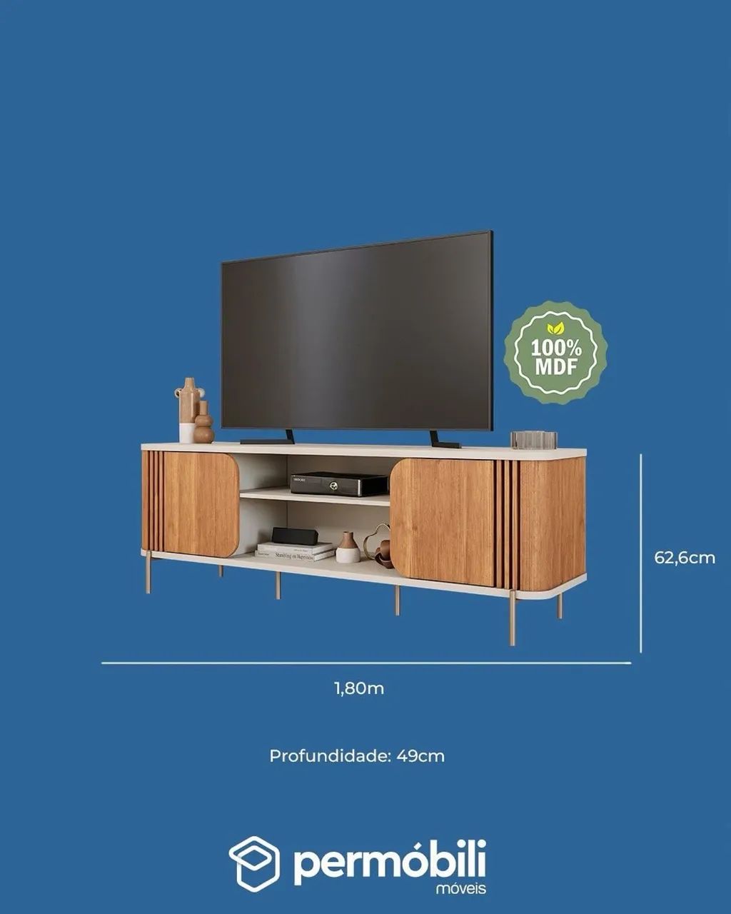 Rack Chicago Permobili 100% MDF, ideal para TVs até 65 Polegadas - Entrega Imediata - Foto 2