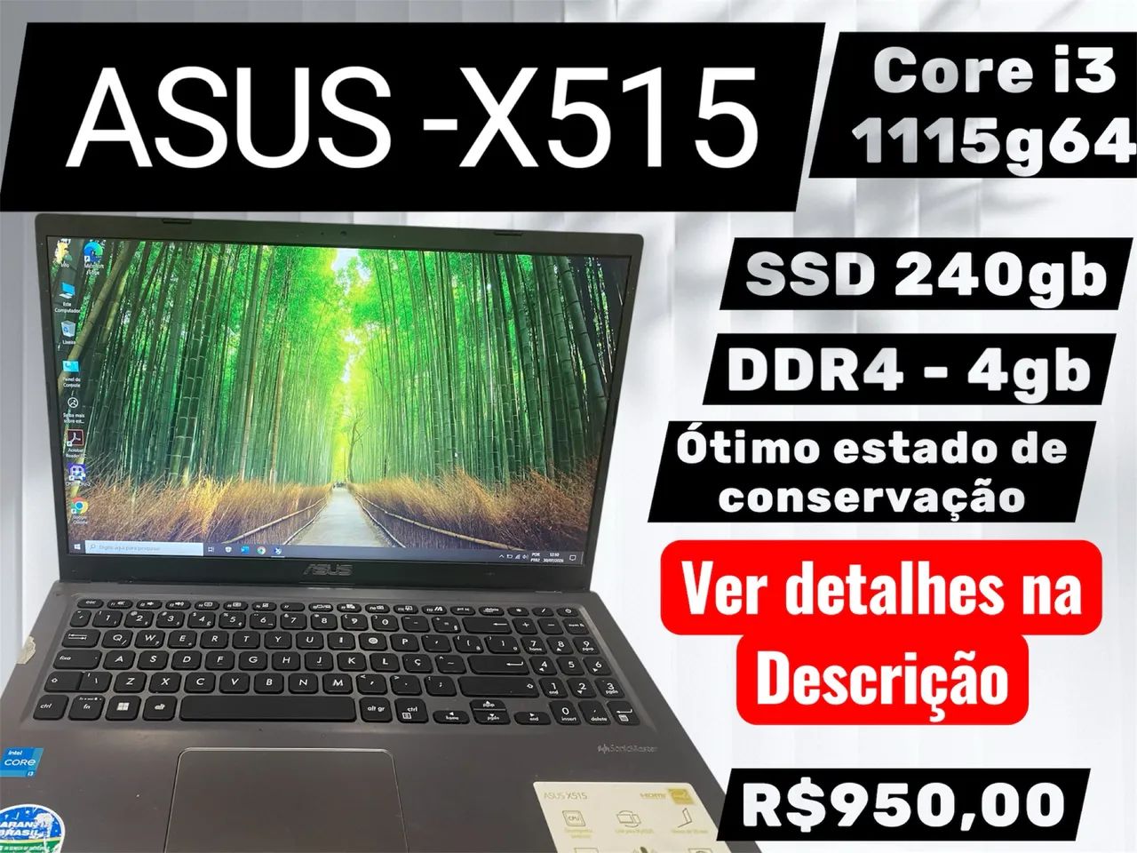 Notebook ASUS X515, core i3 RAM 4gb, Ssd 240gb