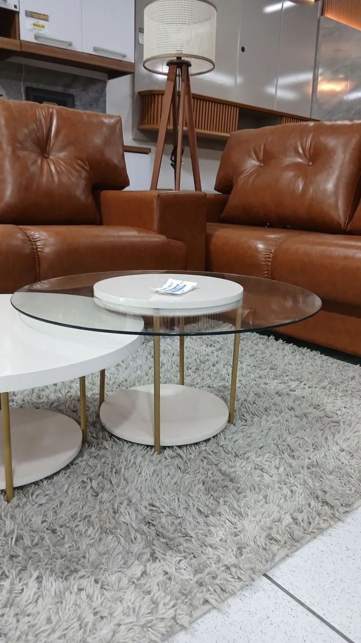 Conj. Mesa de centro 100% MDF com pés em aço dourado  - Foto 2
