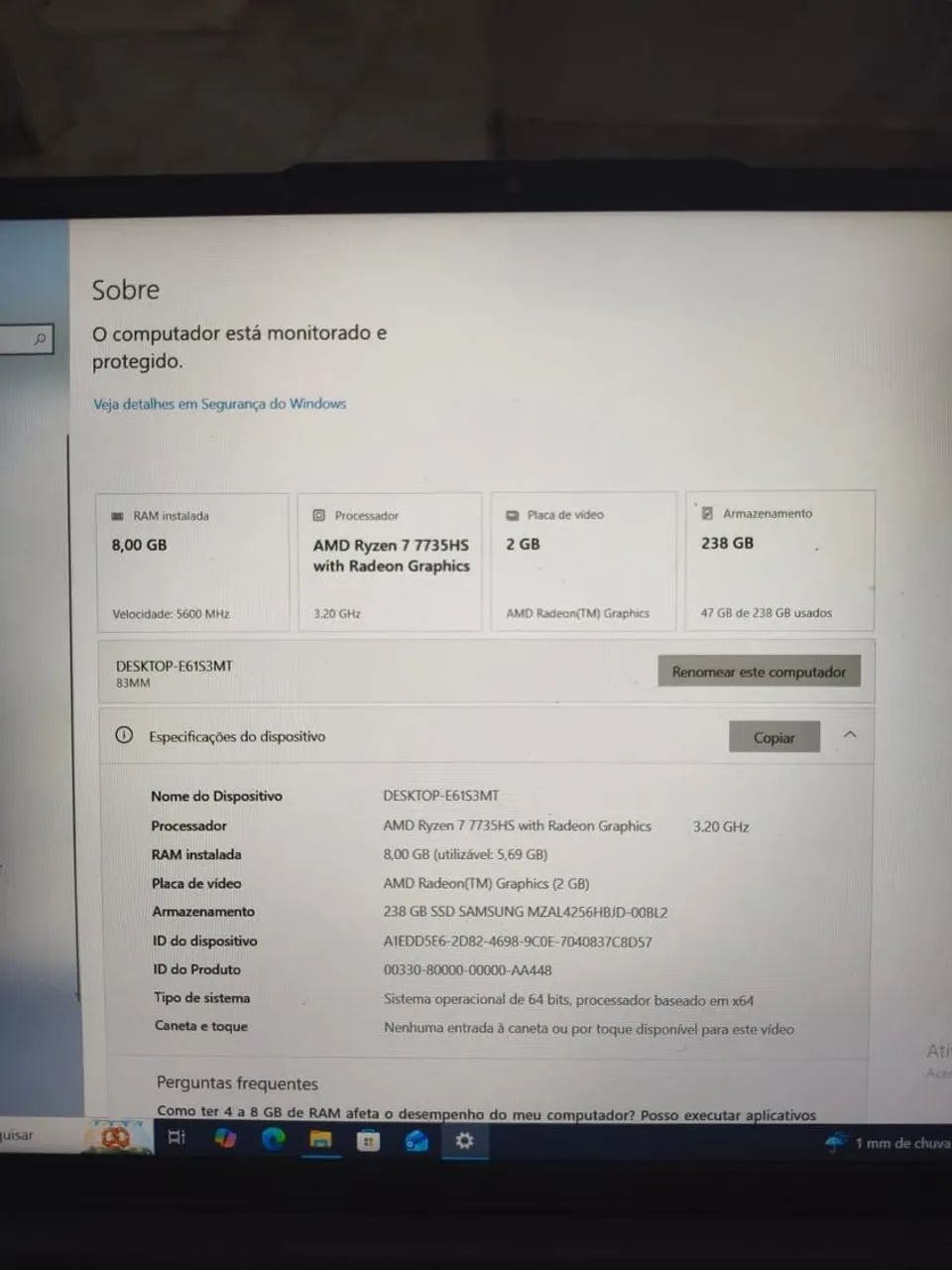 Ideapad slim 3 ryzen 7 novinho 