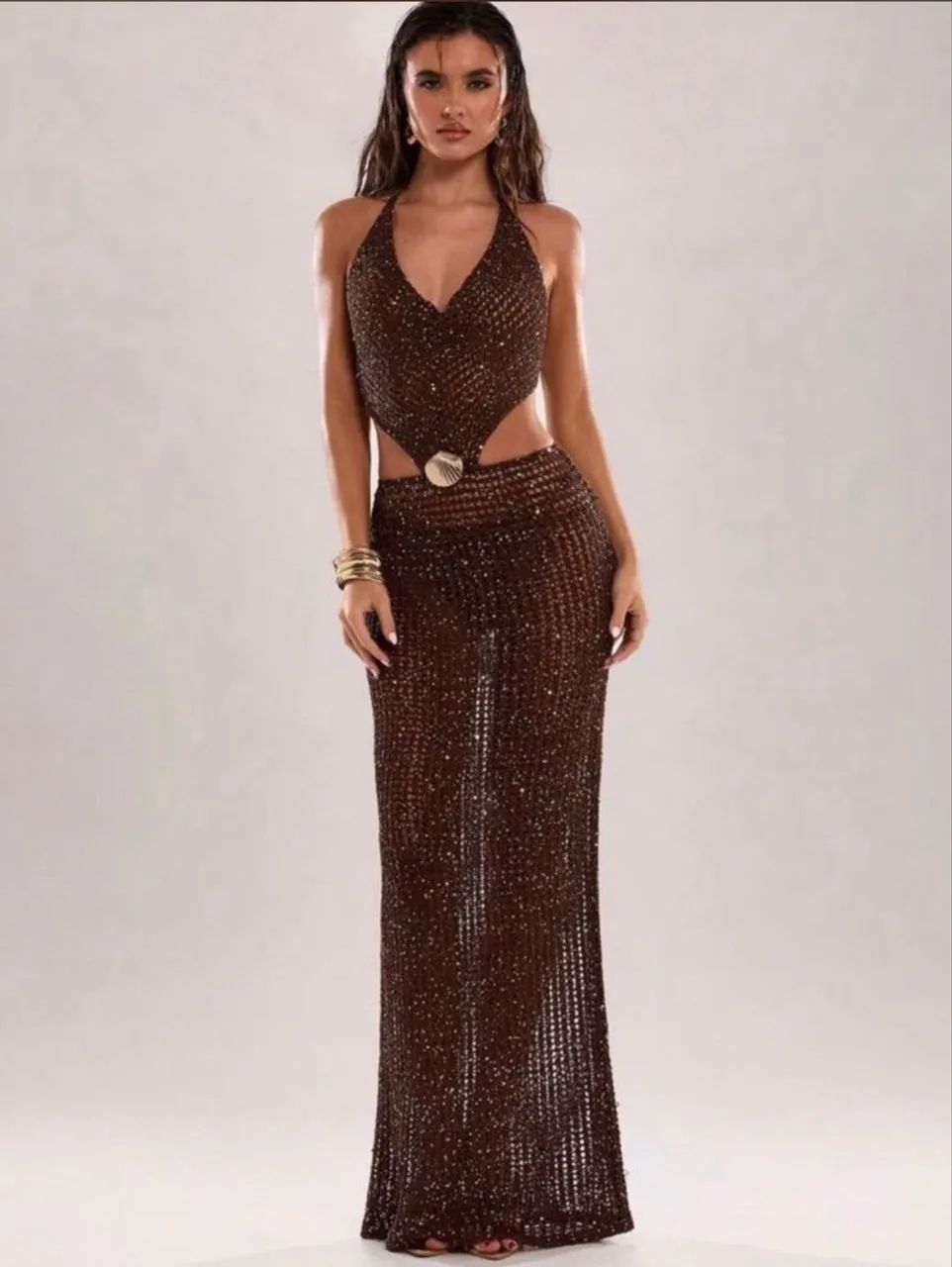 Vestido saída de praia marrom SHEIN 