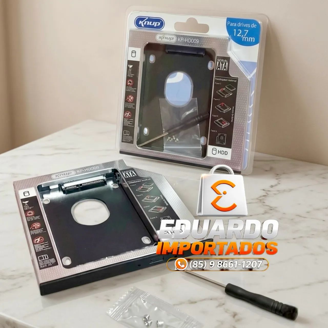 HD / SSD Interno Case Caddy para Drives Notebook, segundo HD 12.7mm ou 9,5mm