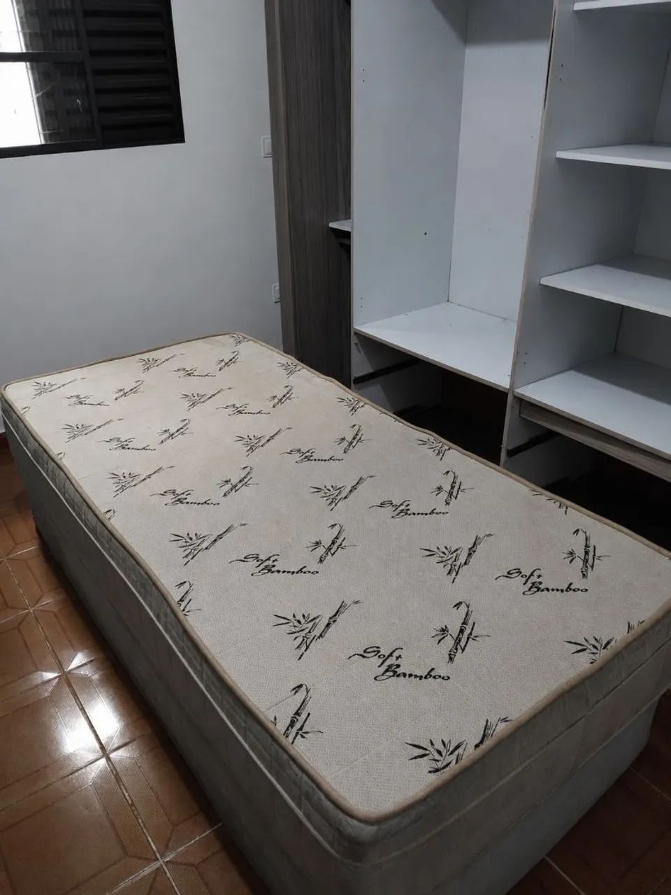 Cama box solteiro, colchão com fibra de bambu