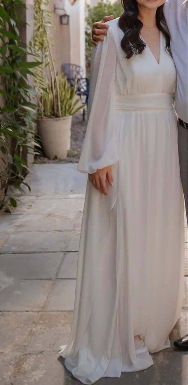 Vestido off white longo decote em V - Foto 2